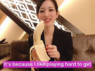 Bananen -Blowjob, um das Kondom anzuziehen! Japanischer Mediocre Handjob